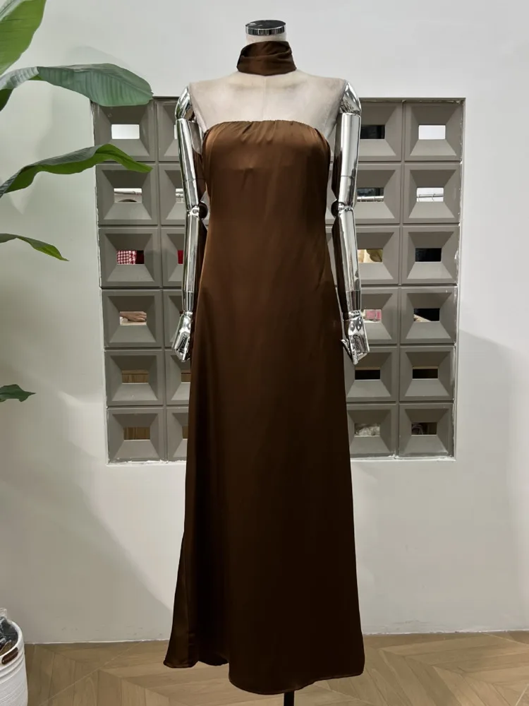 فستان DFDG نسائي من الساتان سهل الارتداء بتصميم بسيط مفتوح الظهر من الشاطئ إلى العشاء فستان صيفي رسمي 2025 فساتين نسائية #3