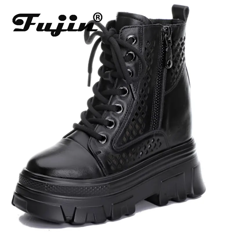 

Fujin 10cm Summer Hollow Women Ladies Moccasins Zipper Soft Fashion Sandals Shoes Genuine Leather Breathable Women's Ankle Boots