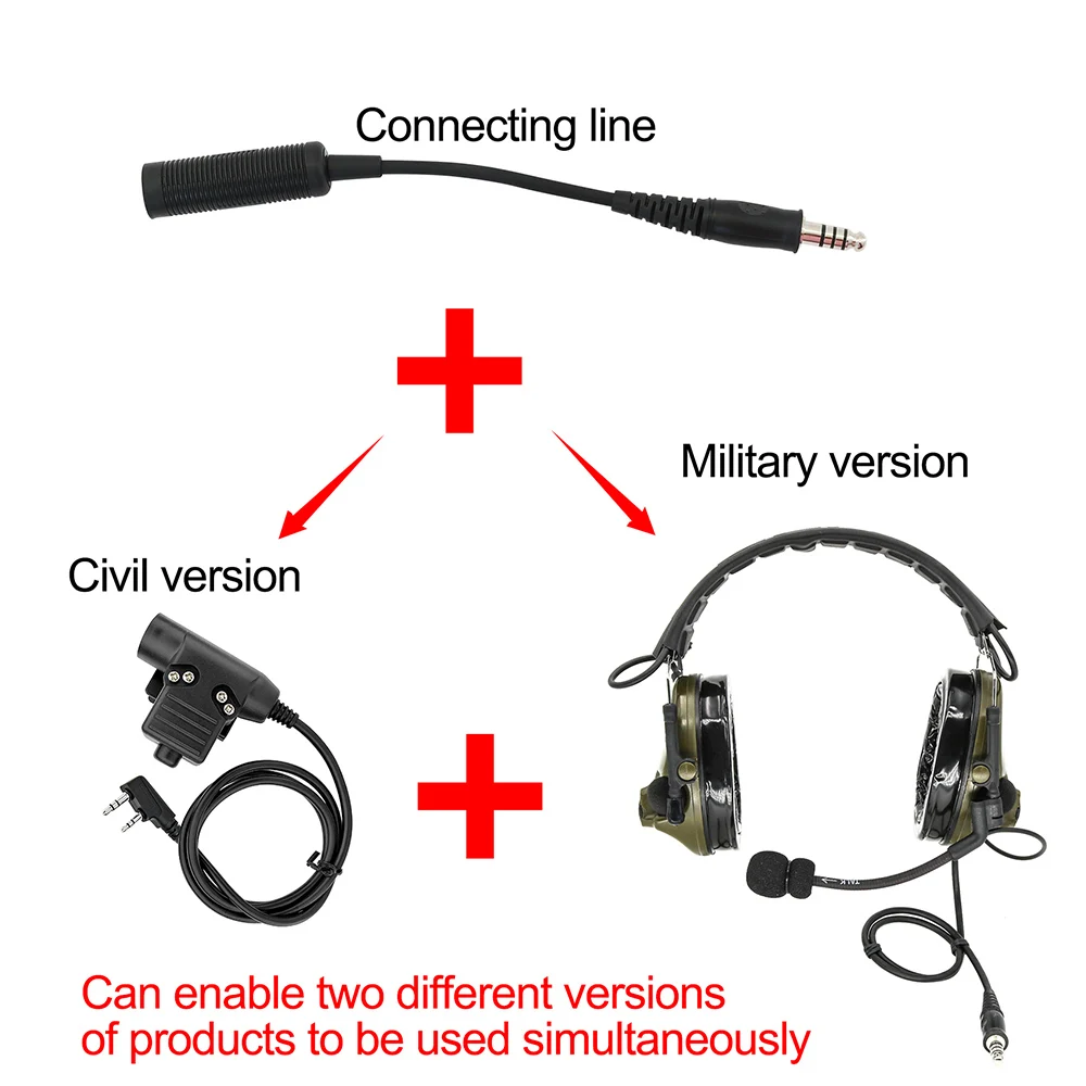 U-174สายอะแดปเตอร์ Nato/ Military Headset taktis สำหรับการเชื่อมต่อ PTT กับชุดหูฟังที่กำหนดโดยกองทัพ