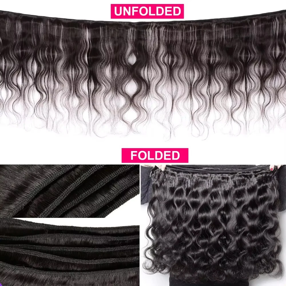 Natural Black Brazilian Body Wave Human Hair Bundles Unprocessed Remy Hair Weave Extensions Soft Thick Double Weft Silky Smooth Full End Raw Virgin Human Hair Wefts 10 To 40 Inch Long For Women Daily Salon Use