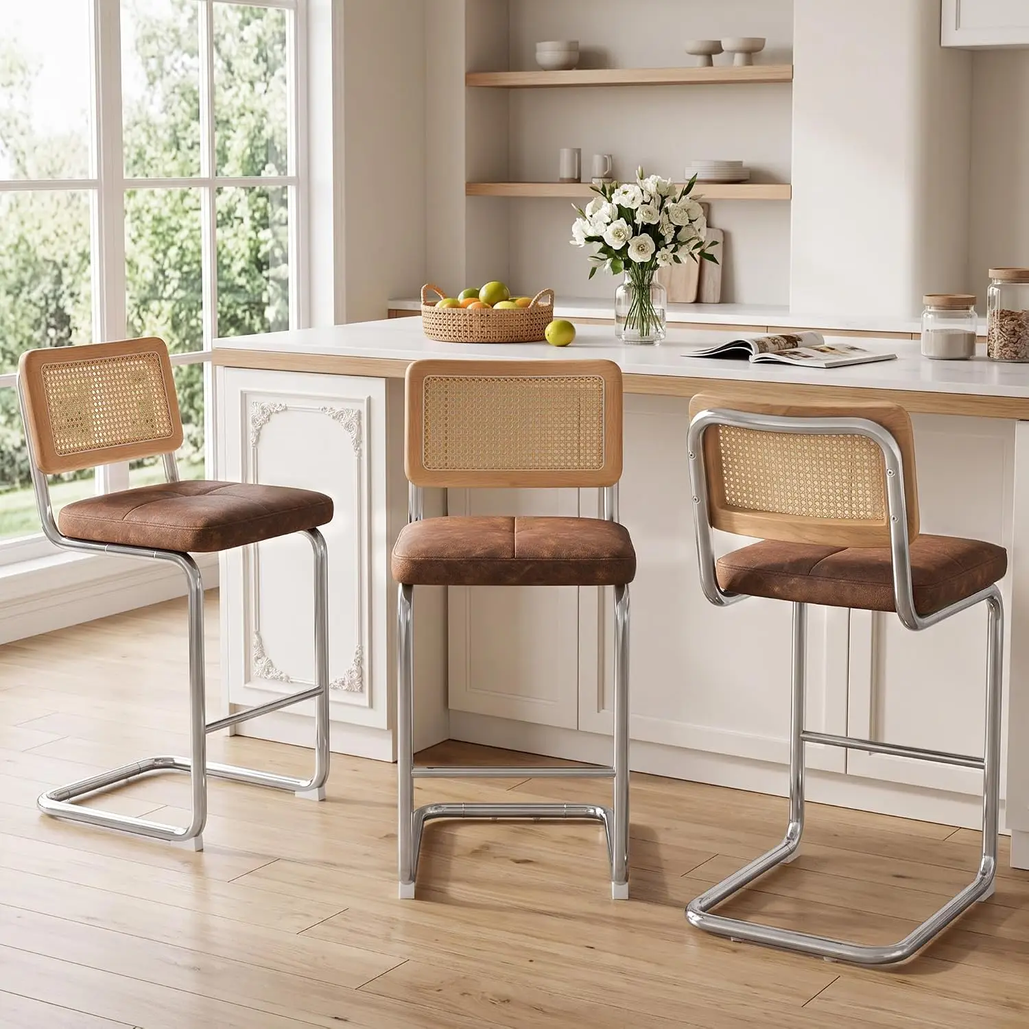 Rattan Bar Stools 3 Solid Wood Back 26