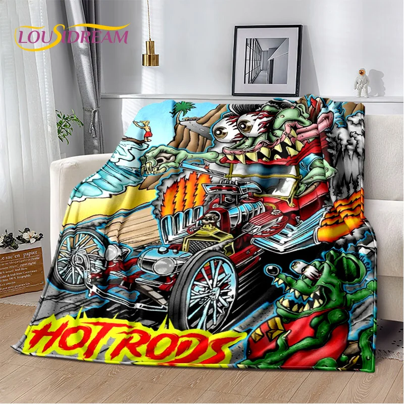 RF Funny Rat Fink Cartoon Motorcycle Car Sign Blanket,Soft Throw Blanket for Home Bedroom Bed Sofa Picnic Travel Office Cover