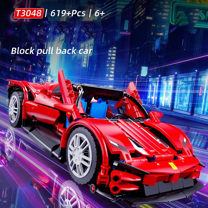 Technical Speed Racing Build Block 1:18 Scale Italian Horse Daytona SP3 Supercar Pull Back Vehicle Brick Super Sport Car Toy