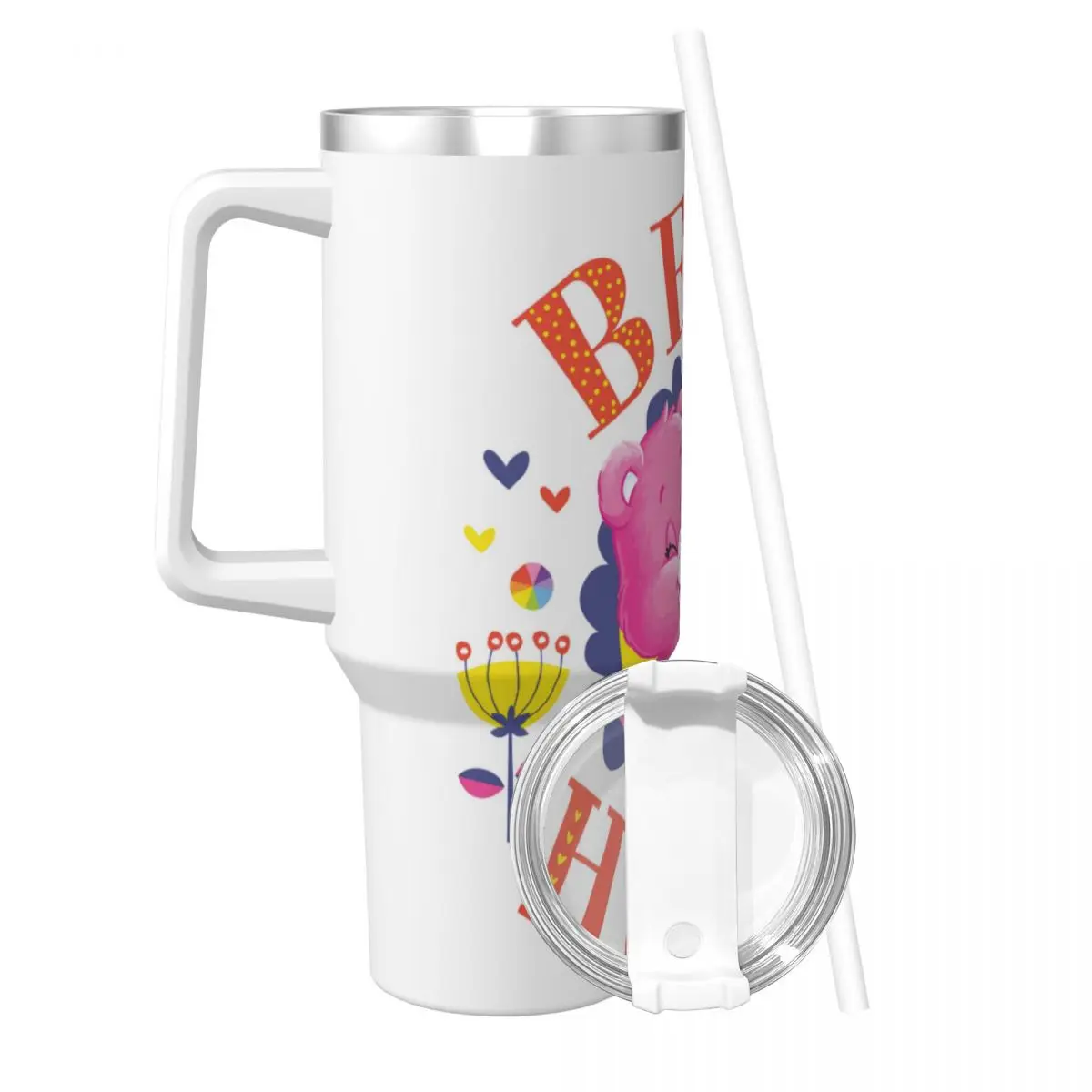 Care Bears Bear Hugs Stainless Steel Tumbler Driving Thermal Cups With Straws and Lid Large Mugs Cup Hot Drinks Water Bottle