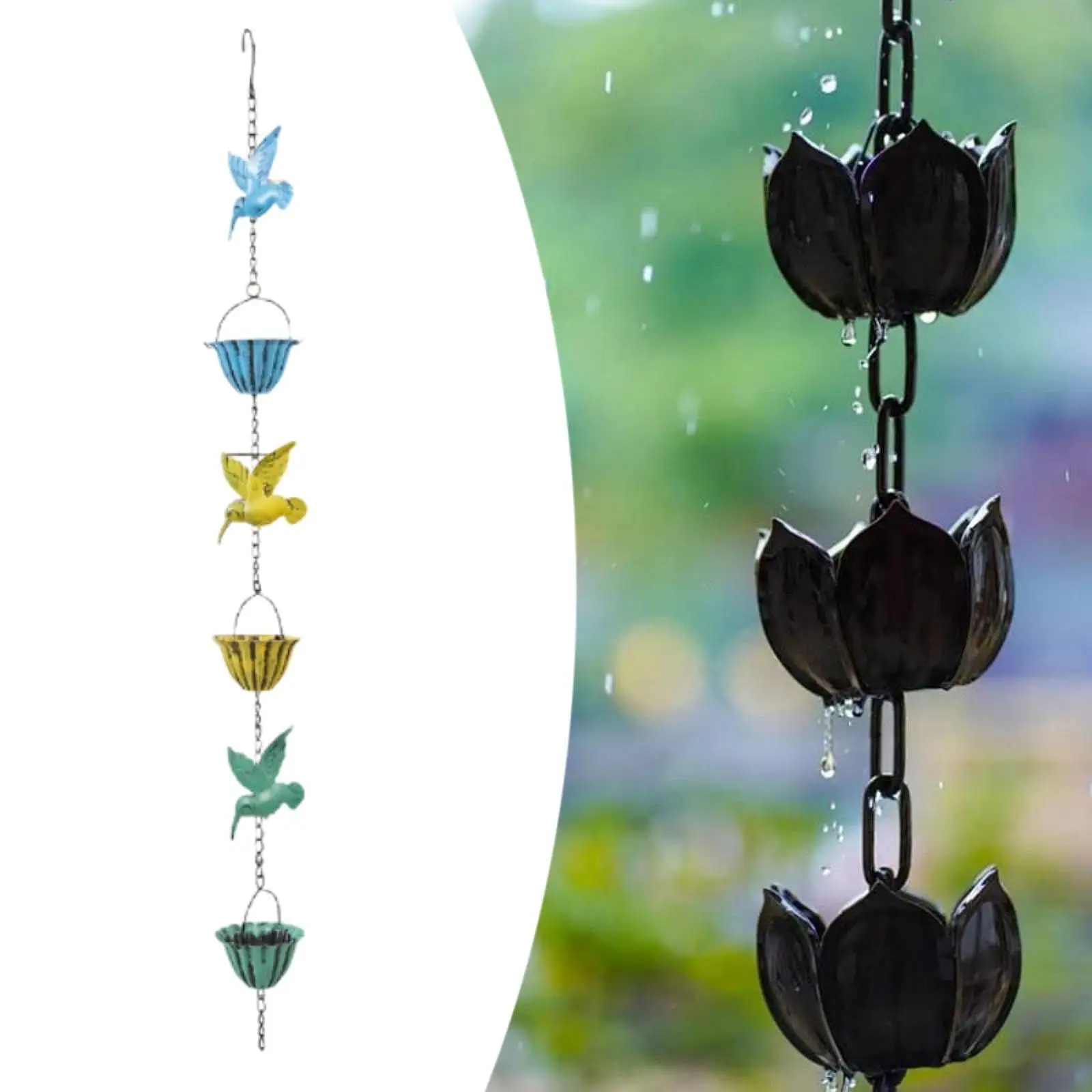 

Outdoor Rain Chain 240cm Retro Versatile Birds on Cups for Garden Lawn Yard