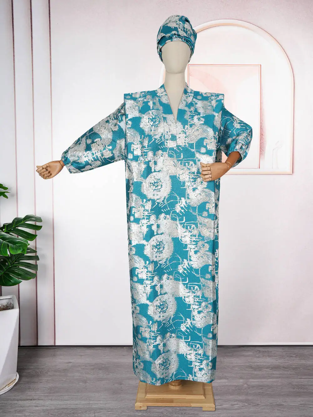 2025 نسخة جديدة من الجاكار الإسلامي فضفاضة من رداء طويل فستان المرأة الأفريقية الحجاب S10330