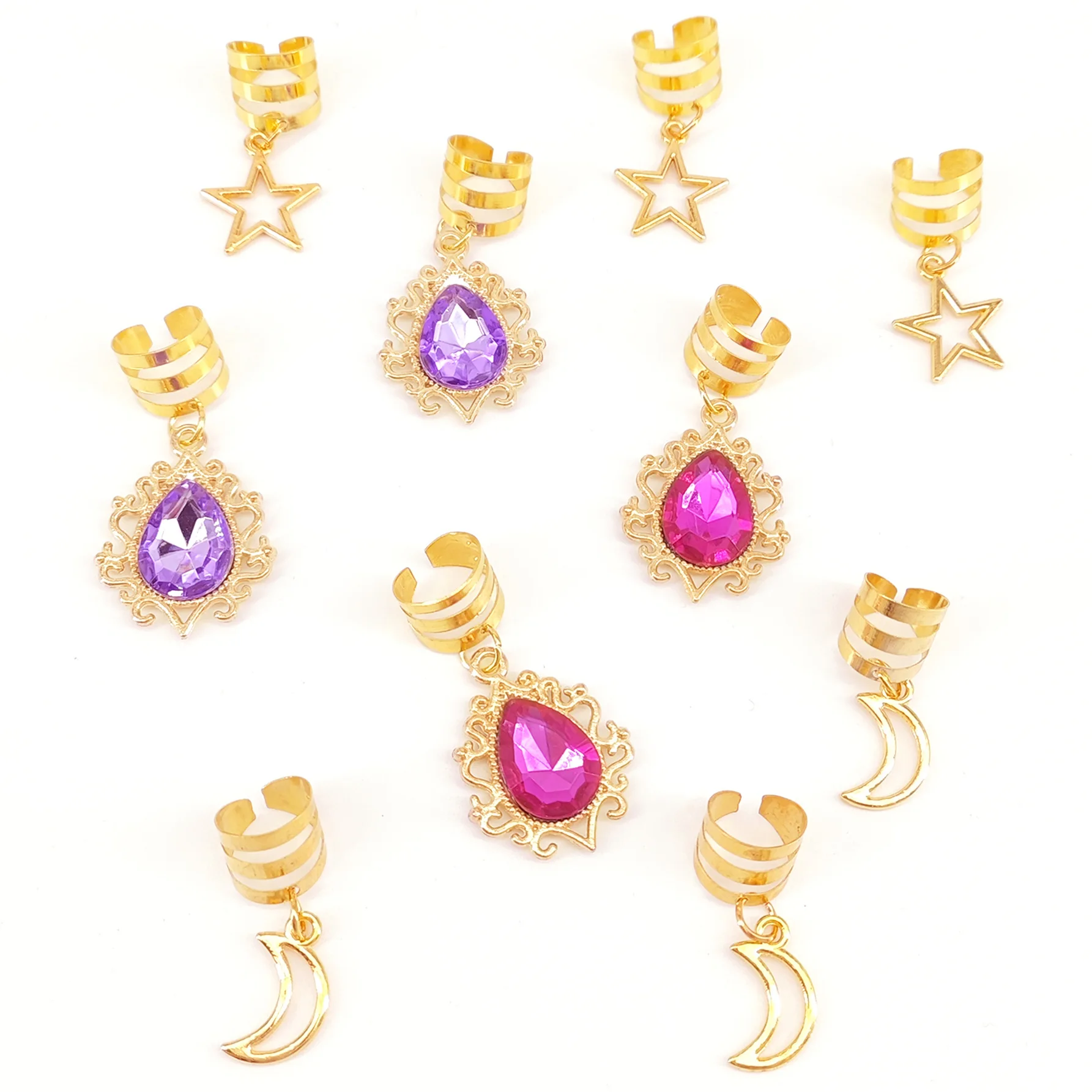 Anneaux d'extension de cheveux en alliage, pendentif étoile de Style ancien, accessoires tressés pour Hanfu et Cosplay, facile à porter, 10 pièces