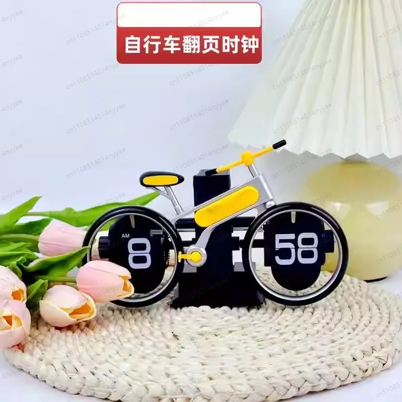 Automatic Flip Clock Bicycle Shape - Vintage Page-Turning Desk Clock, Retro Home Decor for Living Room, Bedroom, Office Gift - view 3