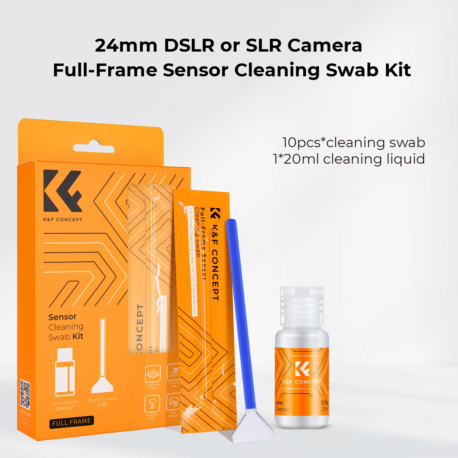 K&F Concept Cleaning Kits 20ml Cleaning Liquid And 10Pcs Lndependent Vacuum Packaging 24mm Full Frame Sensor Cleaning Swabs