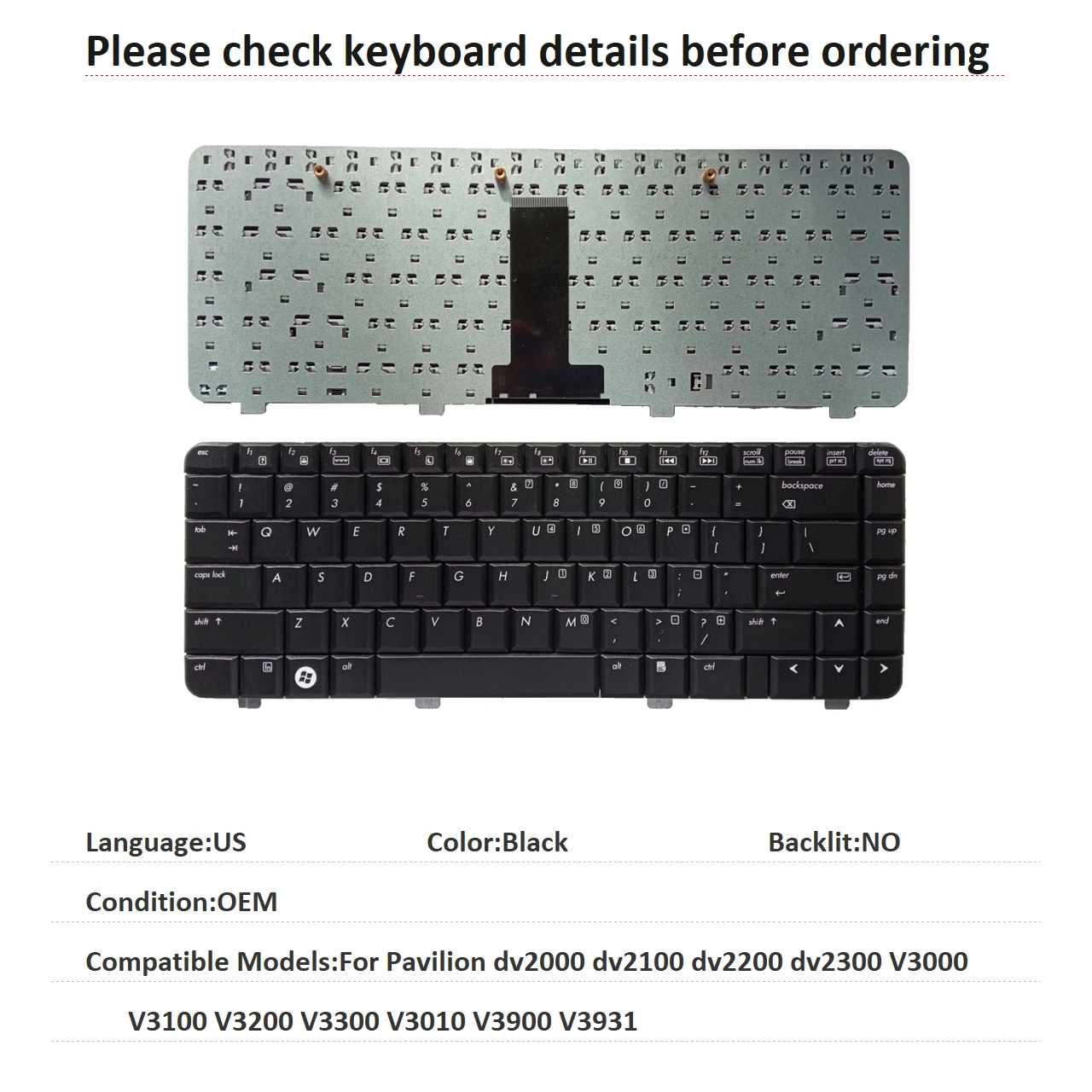 New US Language  Keyboard For HP Pavilion dv2000 dv2100 dv2200 dv2300 V3000 V3100 V3200 V3300 V3010 V3900 V3931