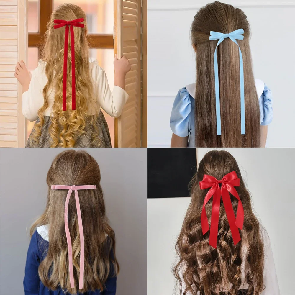 Hurtownie 1 sztuk/partia Ballet Style Girl Bow długa wstążka klips do włosów słodka dziewczyna pół wiązane włosy nakrycia głowy styl modne akcesoria