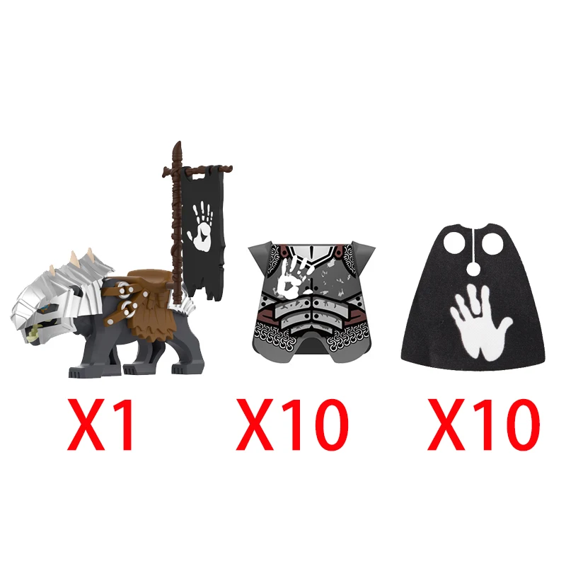 Blocs de construction de chevalier Dragon vert château médiéval, accessoire de figurine, gilet de bouclier, Cape de cheval de guerre, drapeau Orc, jouet loup, cadeau D123