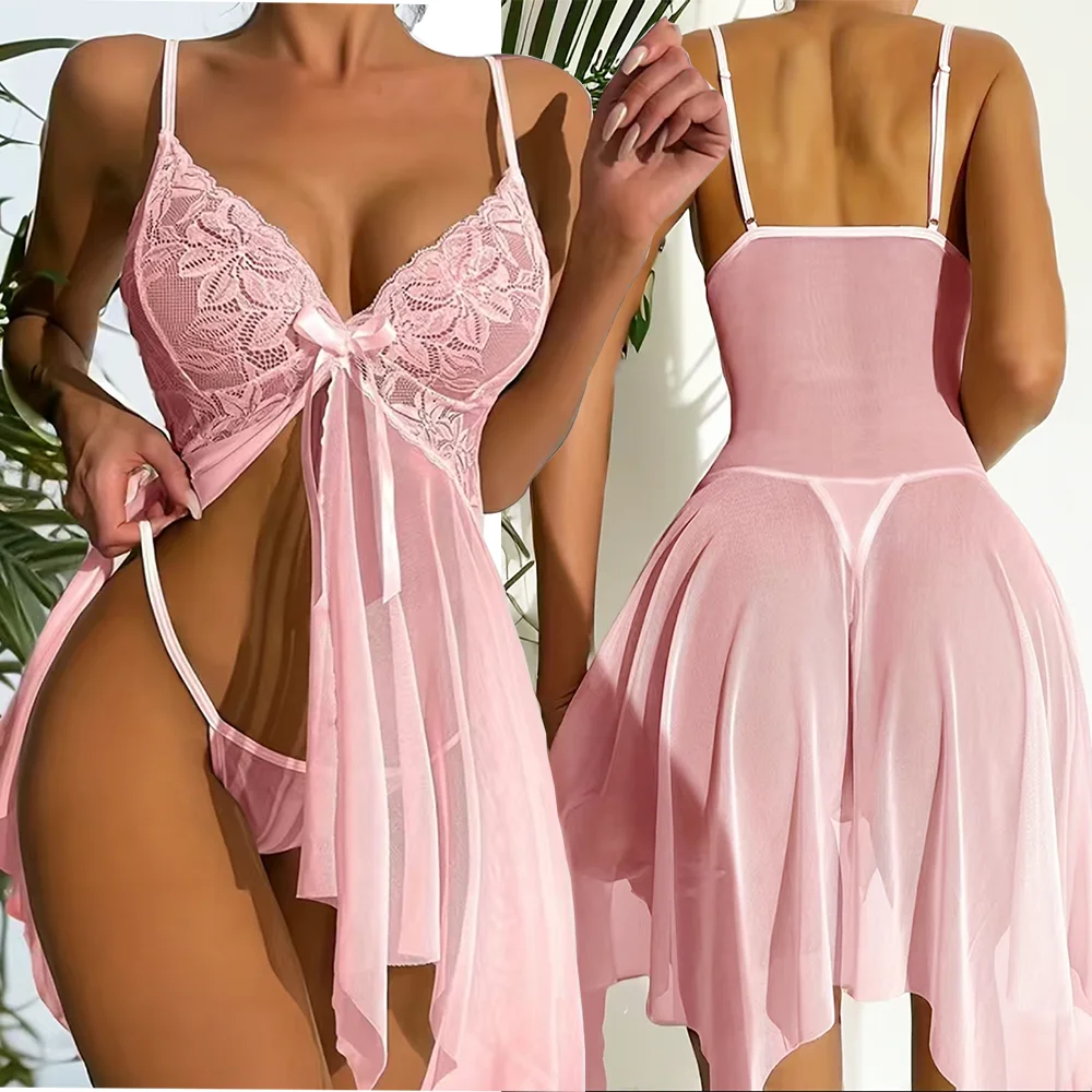 New Hot Sexy Lingerie For Woman Transparent Porno Teddy Costumes Babydoll Lace Dress Plus Size Underwear Crotchless Sleepwear