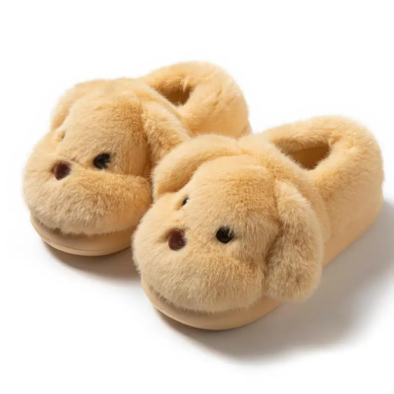 

Full wrap adorable dog plush slipper women woofer-ful soft fleece slippers for casual wear at home cuddle fluffy slides