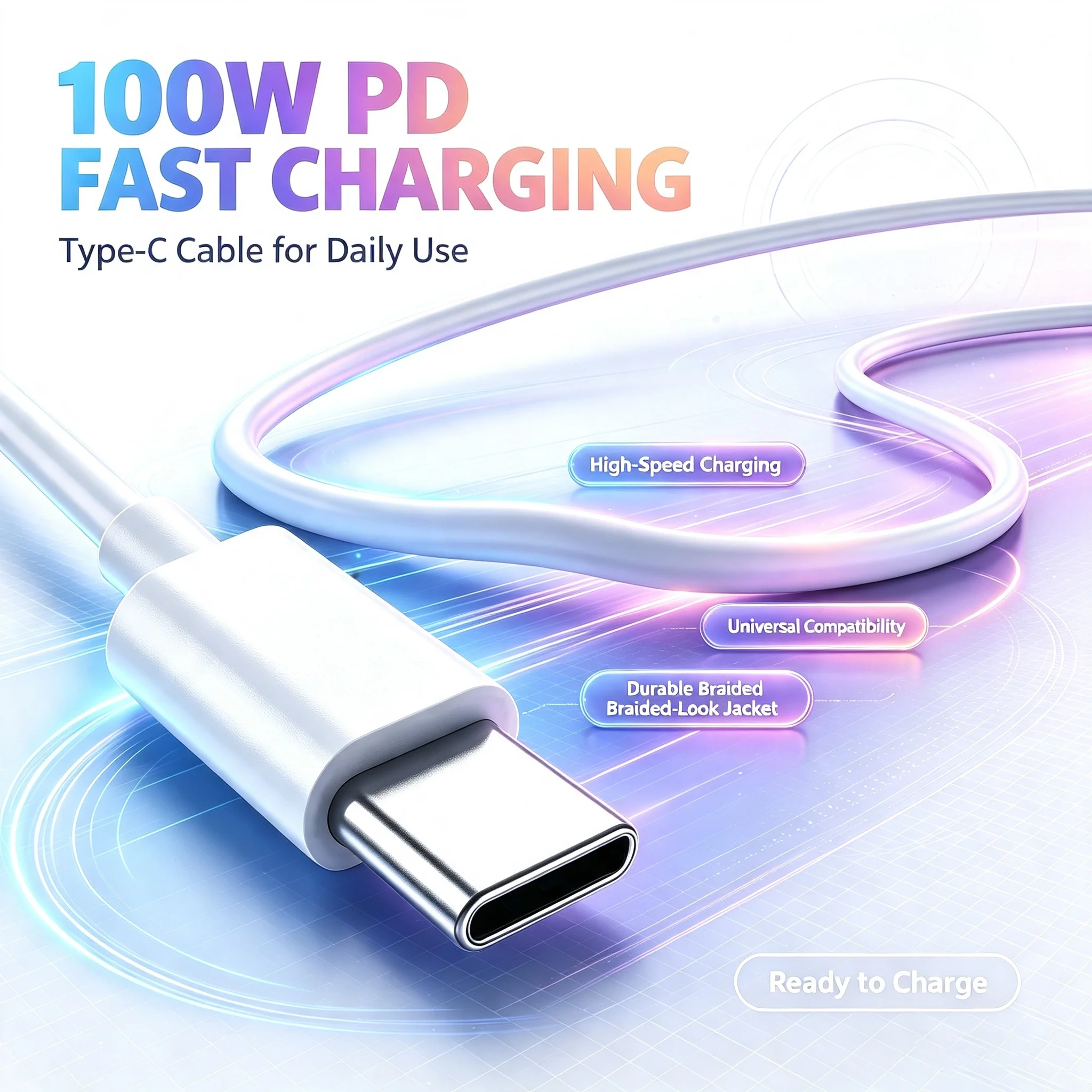 PD 100W  USB C to USB Type C Cable Fast Charge Data Cable For Huawei For Samsung For Xiaomi For Macbook For iPad Data Line