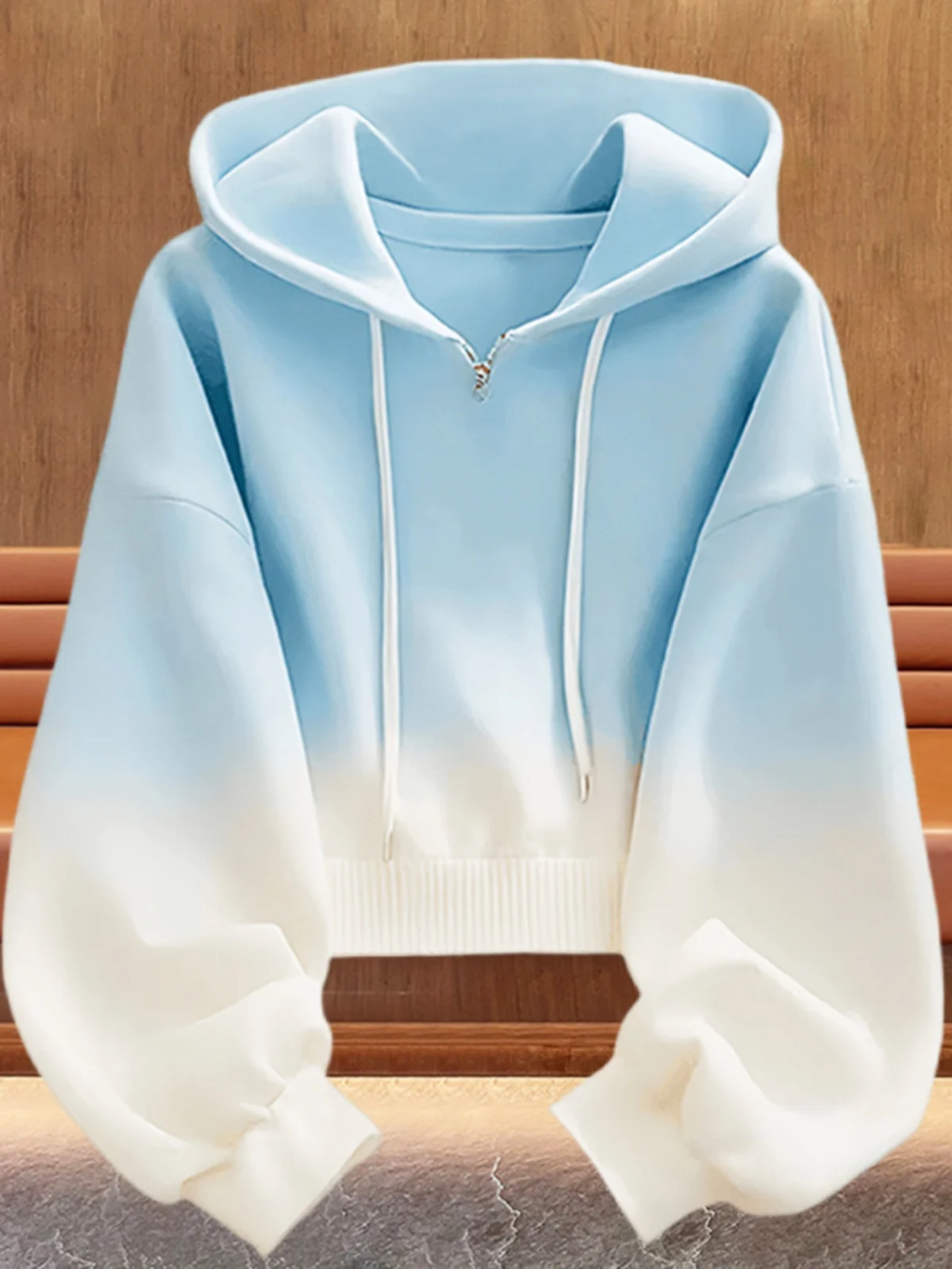

Pure Cotton Gradient Blue Long Sleeve Hoodie Women's Spring Autumn New Style Casual Top Trendy Anti-Aging Comfortable Sweatshirt