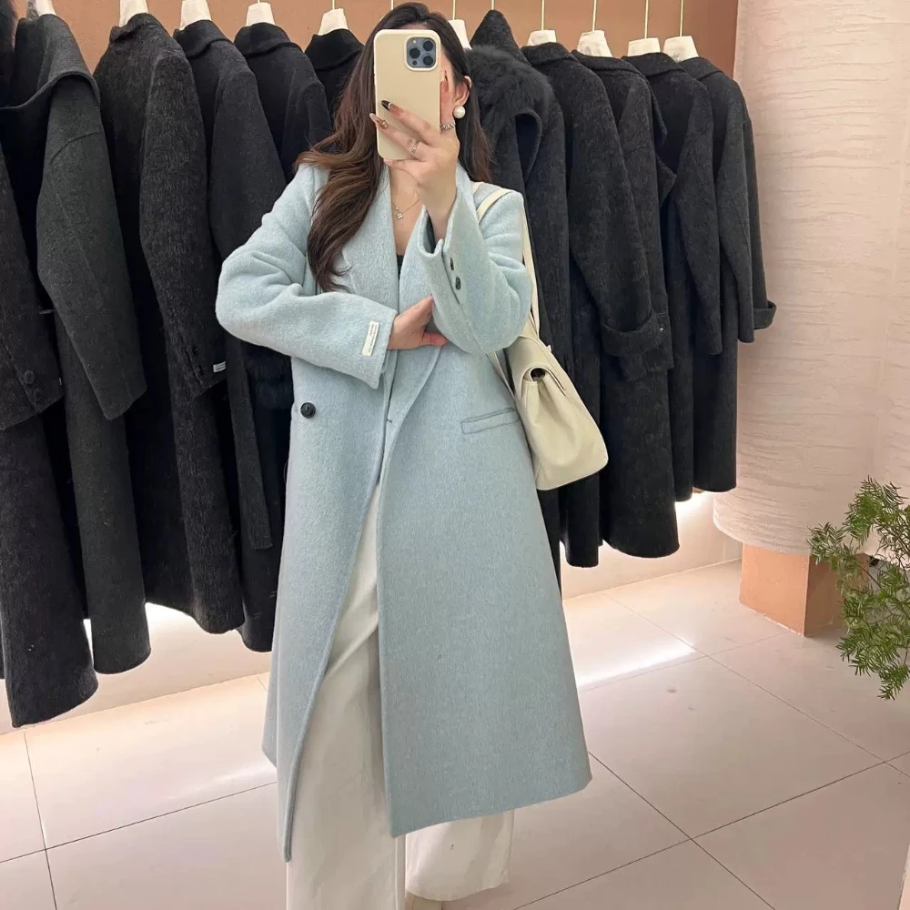 Wool Coat for Woman with Lapel Collar Long Relaxed Heavyweight Wool Jacket Women's Old Money Style Wool Coat Warm for Daily Wear