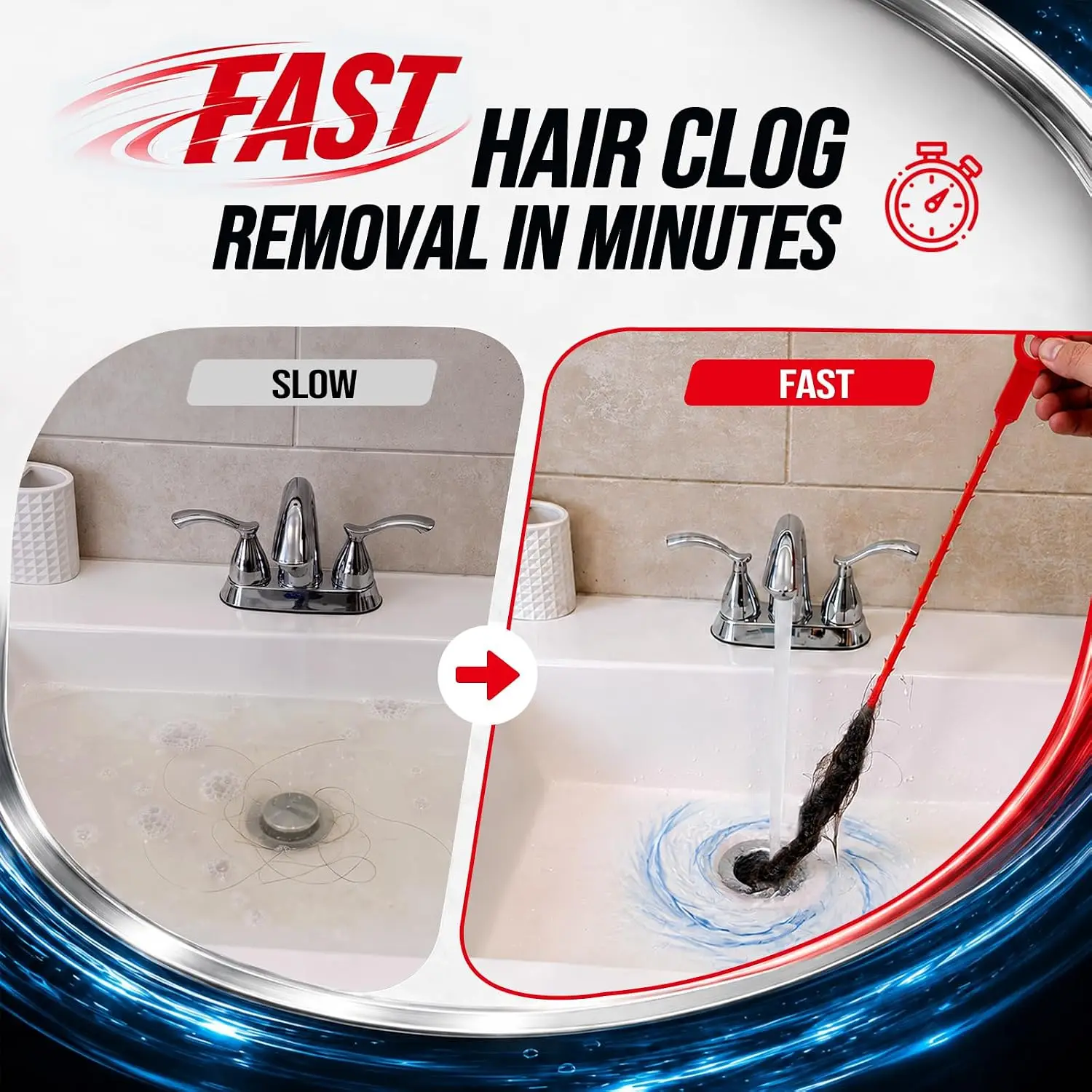 Drain Clog Remover - Restore Water Flow in Minutes | Easy & Effective, Quickly Remove Hair Clogs, 6 Pack Flexible Drain Snakes f