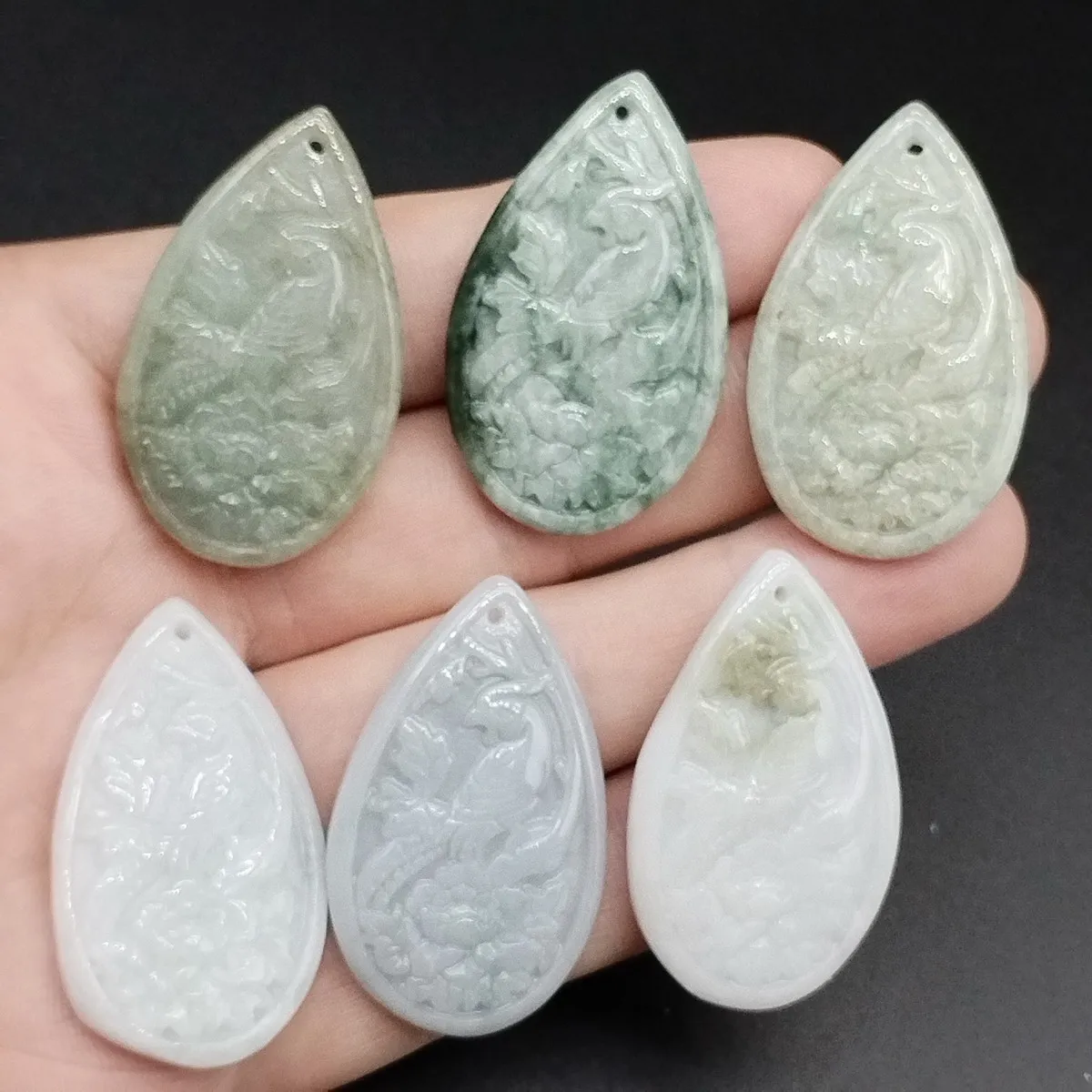

Certified Green Natural Type A Jade Jadeite Carved Phoenix Flower Drop Pendant