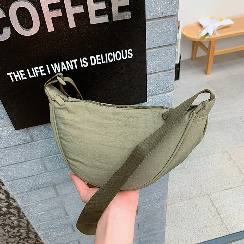 Women's Hobo Shoulder Bag Dumpling Design Casual Solid Color Nylon Waterproof Shoulder Bag Travel Half Moon Belt Messenger Tote