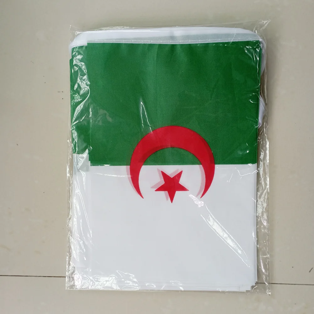Xvggdg 14x21cm 20pcs/lot Algeria Flag Bunting Banner Algeria Flag National Flag String Flags Pennant Banner