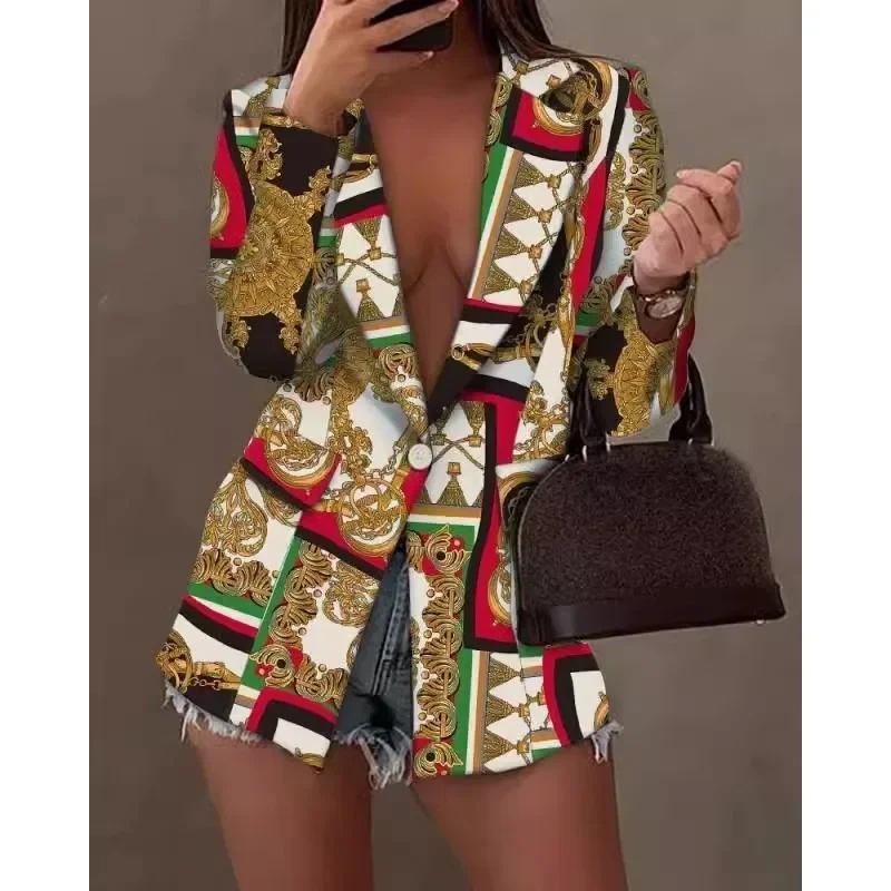 Long sleeved fashionable and sexy printed suit jacket top fashionable trend versatile and practical wear