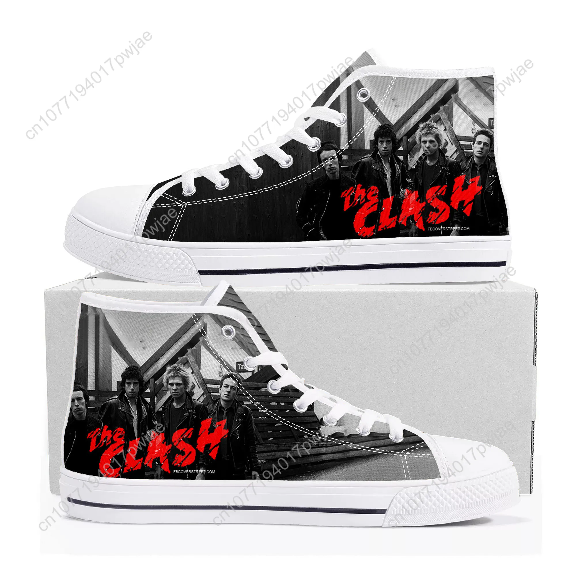 The Clash Rock Band أحذية رياضية عالية الجودة للرجال والنساء المراهقات من القماش أحذية رياضية للمشي لمسافات طويلة في غانا أحذية كاجوال أحذية مخصصة #2