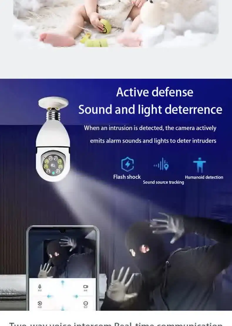CARPBABA ICSEE 1080P Wifi Bulb E27 Surveillance Camera Full Color Night Vision 360° Rotating Tracking Two-way Talk Smart Home