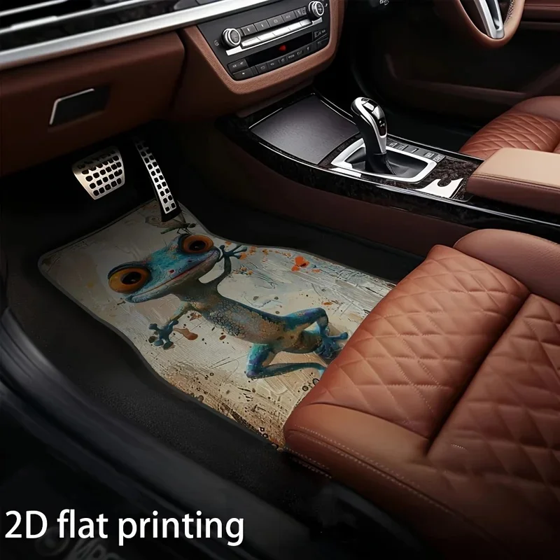 4pcs Car Floor Mats, Cartoon Frog And Dragonfly Abstract Design, Universal Car Mats, Made Of Polyester Fiber, Automotive Decorat 5