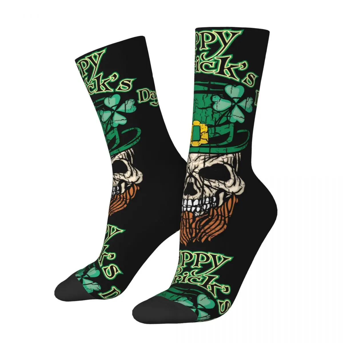 Funny Crazy compression A Vintage Skull Sock for Men Hip Hop Vintage St. Patrick's Day Irish Shamrock Seamless Boys Crew Sock