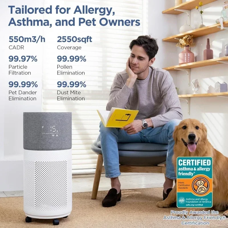 QWCleanForce® Air Purifiers for Home Large Room Up to 2550 ft²,HEPA  Air Cleaner with WIFI,Allergy Friendly® Certified,Rainbow