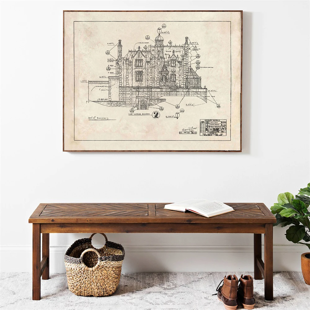 Haunted Mansion Blueprint Canvas Poster Vintage Wall Art Print For Home Cafes Office Store Karaoke Pubs Club Wall Decor