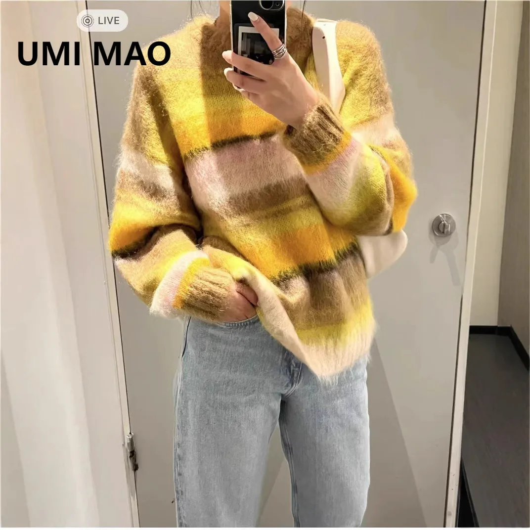 

UMI MAO женская одежда, теплый стандартный свитер из смеси мохера с круглым вырезом, осенний новый топ Femme Y2K
