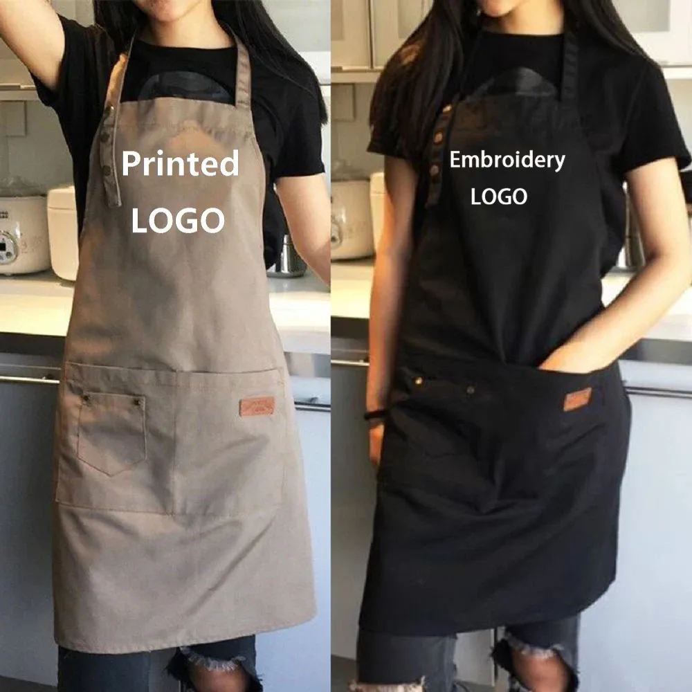 Custom Company Shop LOGO Kitchen Aprons For Woman Men Chef Work Grill Restaurant Bar Shop Cafes Beauty Nails Studios Uniform