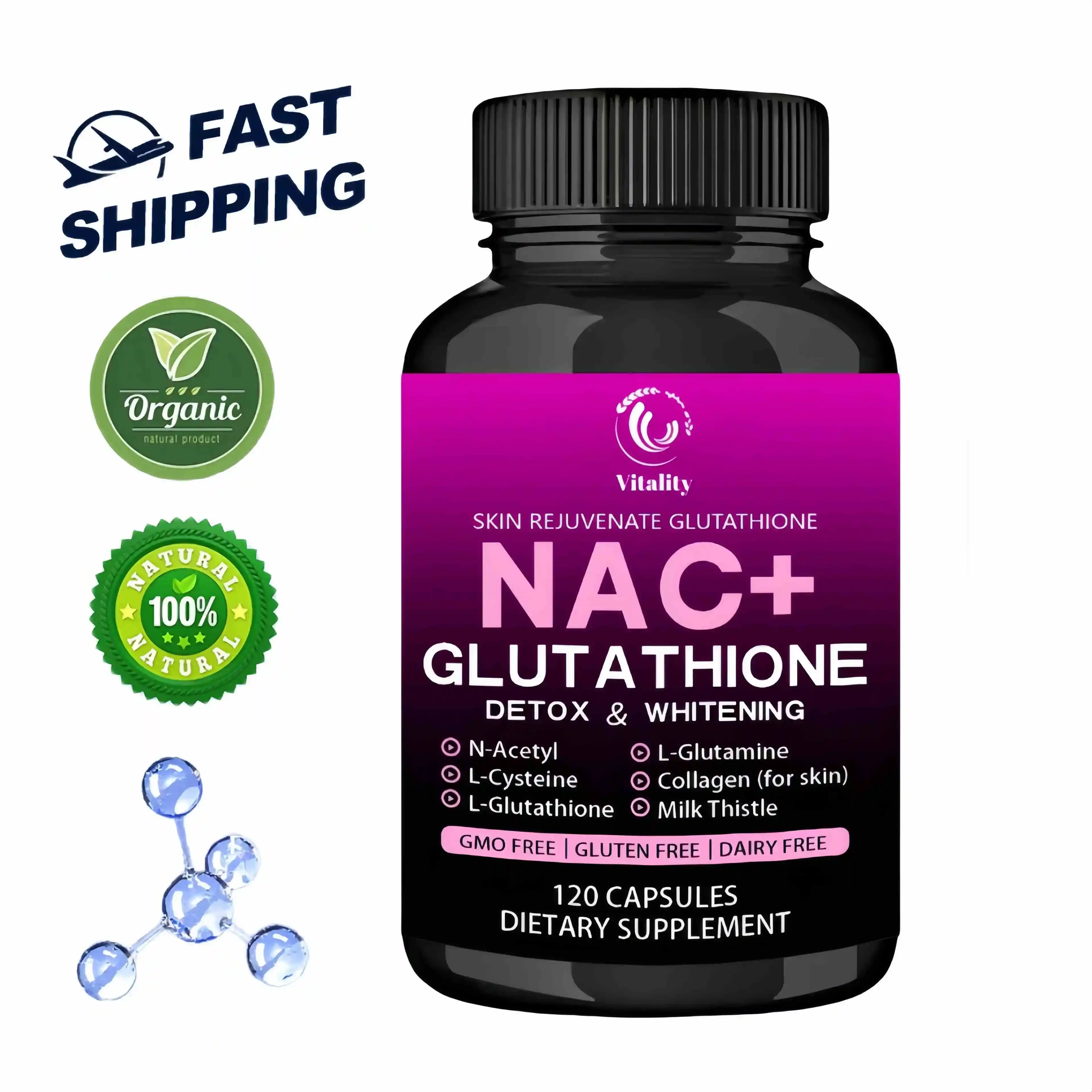 NAC+L-Glutathione Capsules, Intracellular Antioxidant Complex - Promotes Cleansing, Detoxification & Repair Reduces Liposome