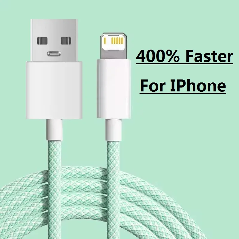 Cabo de carregamento rápido trançado de 1m usb a para ios para iphone 14 13 12 11 xxs xr 7 8 ipad 9 mini airpods adequados