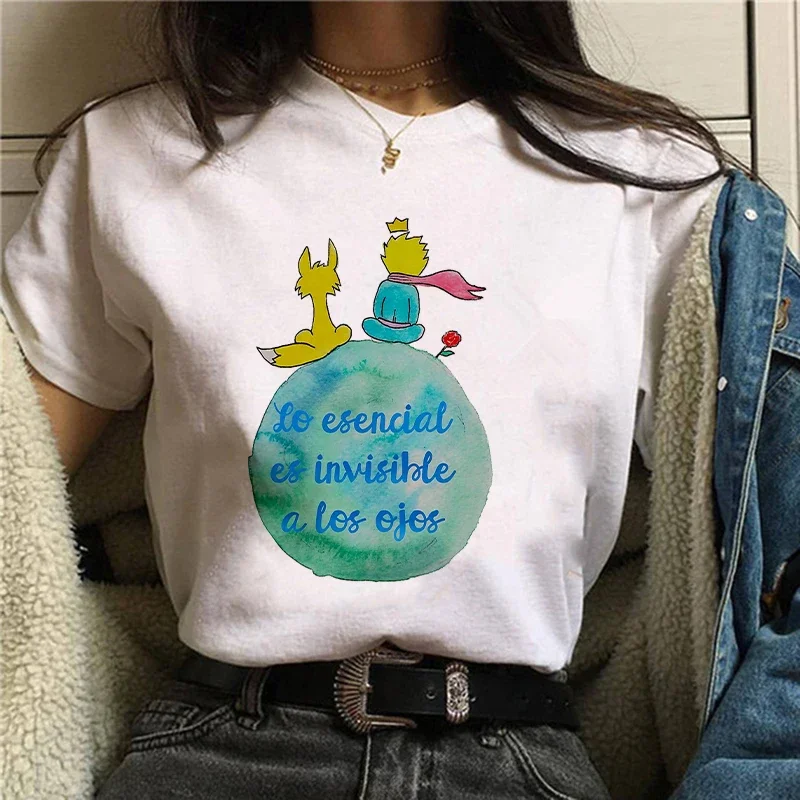 New Cute Cartoon Earth Space Little Prince T-shirt Ladies Fashion Harajuku Kawaii Graphic Printed Clothing Tops Tee 90s T-shirt