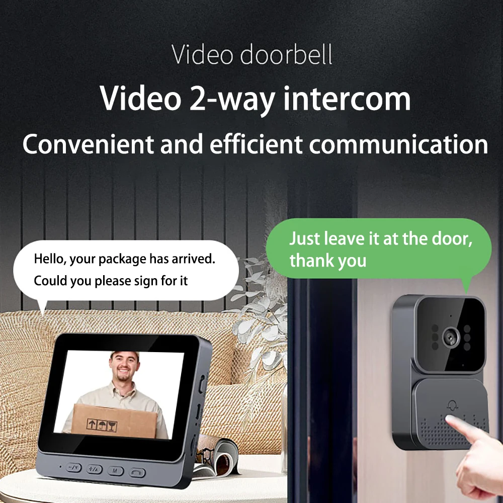 Timbre intercomunicador Visual inalámbrico con pantalla IPS de 4,3 pulgadas, 2,4G, con pantalla, monitoreo de vídeo inteligente de alta definición, intercomunicador bidireccional