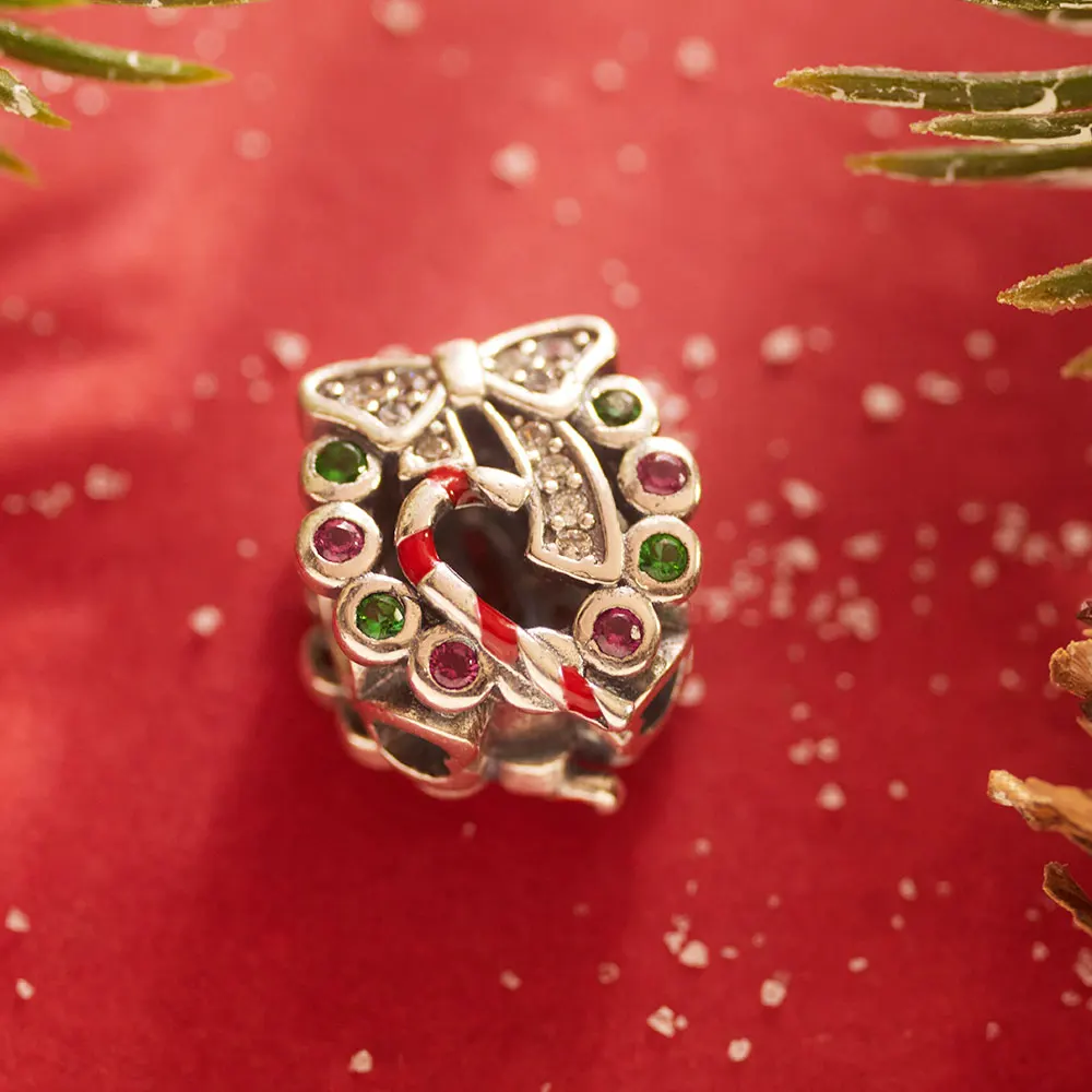 Neue Charms 925 Sterling Silber Weihnachtsanhänger Weihnachtskranz Perlenarmband Original DIY Schmuck für Liebhaber Festtagsgeschenk