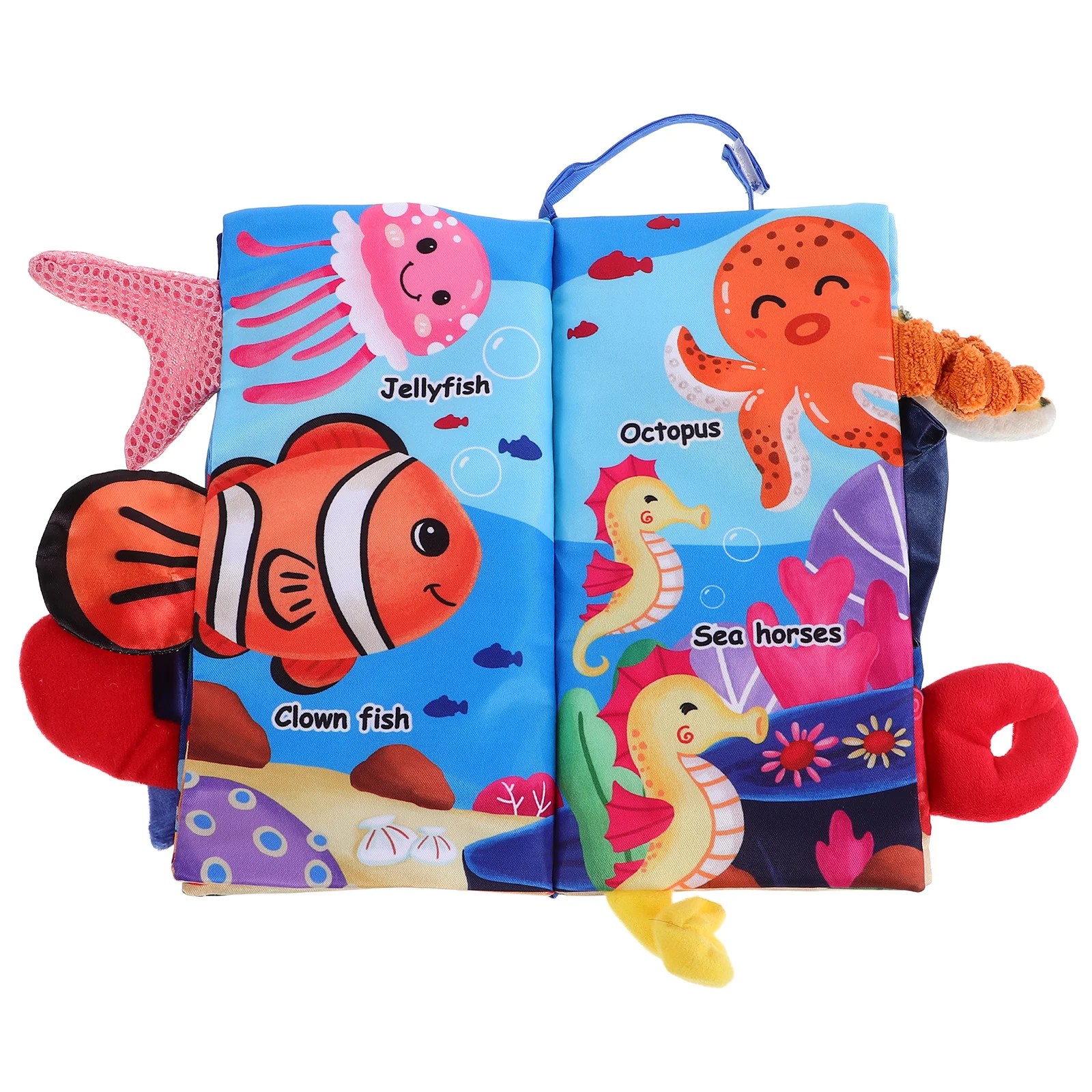 Libro di stoffa increspata per bambini Tema oceano Tessuto morbido Design della coda 3D Sviluppo sensoriale Libro da bagno per attività infantile Neonato precoce