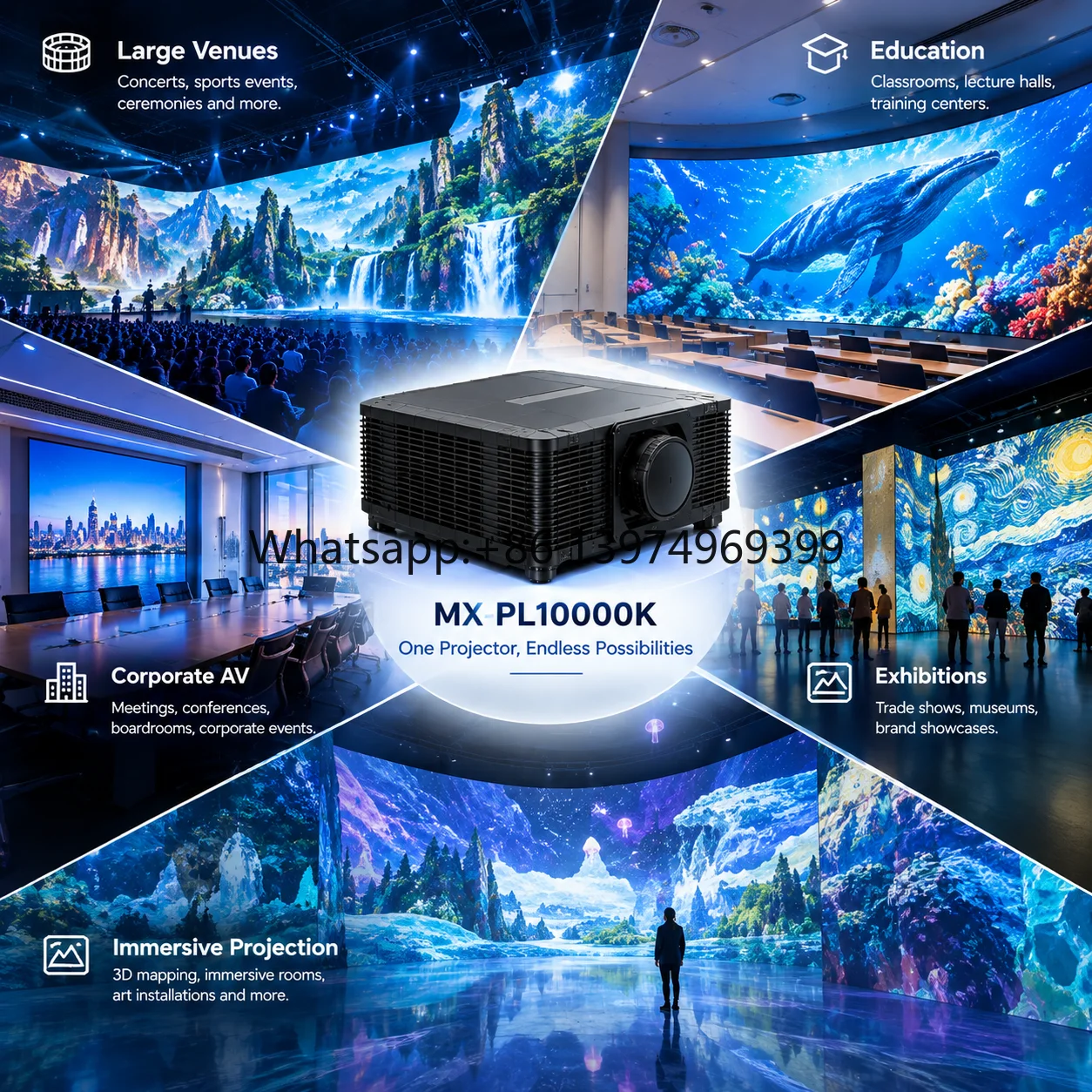 10000 Lumen 4K Laser Projector High Brightness Dual-color Laser for Large Conference Rooms Auditoriums Outdoor 3D Mapping