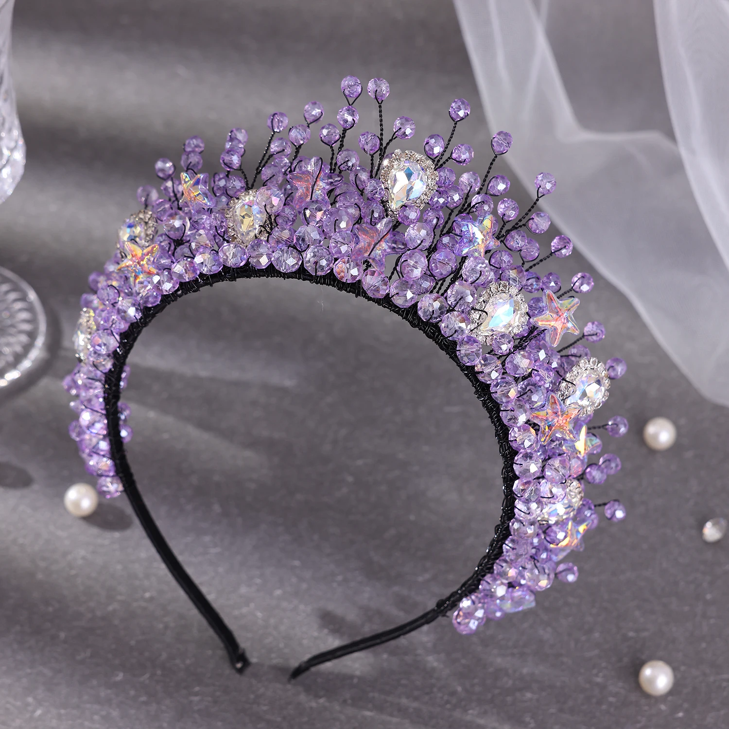 Luxury Purple Crystal Rhinestone Hairbands Colorful Stars Headbands For Women Bride Wedding Hair Accessories Pageant image 5