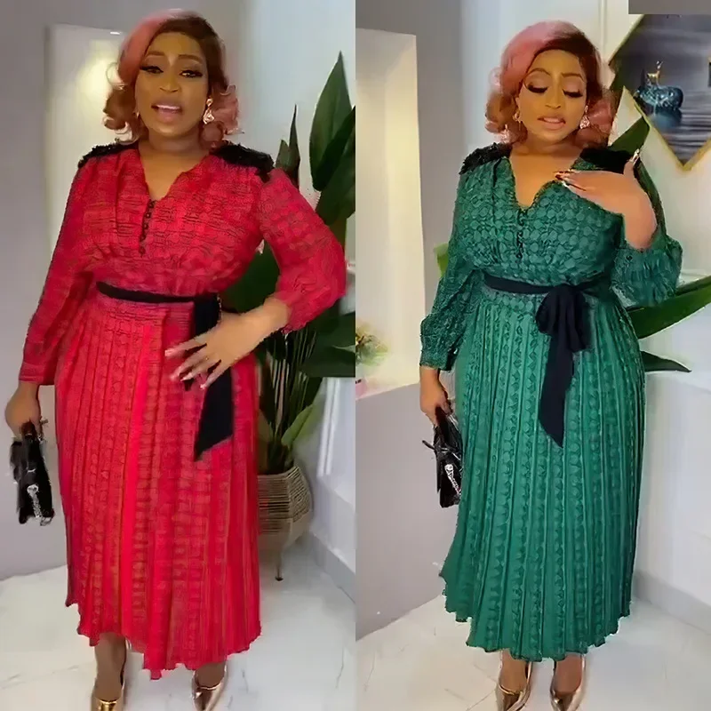 Vestidos de Noche de fiesta africanos para mujer, vestido largo africano de manga larga con cuello en V de poliéster, ropa Dashiki africana 2024