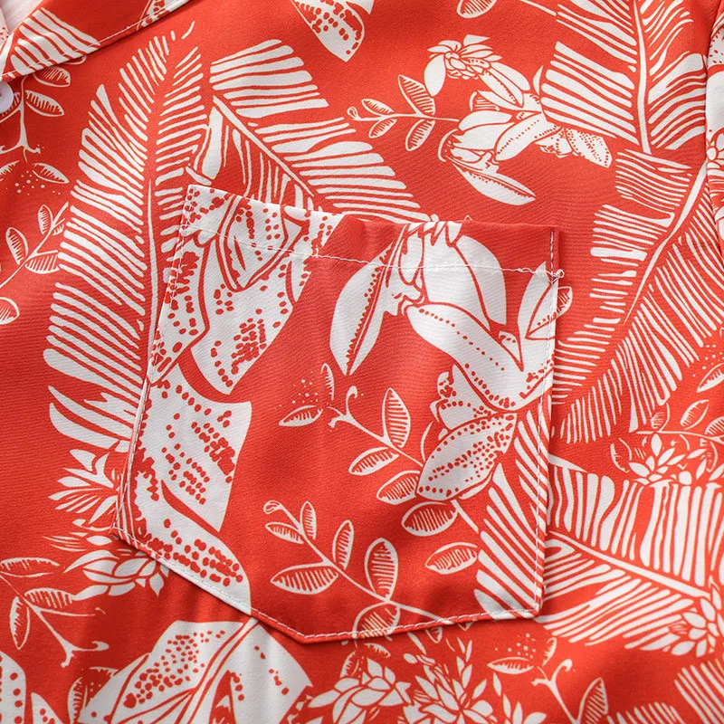 Rood Cubaanse Kraag Overhemd, Heren Overhemd, Zomer Dunne Print Top, Strandfeest Essentiële Kleding