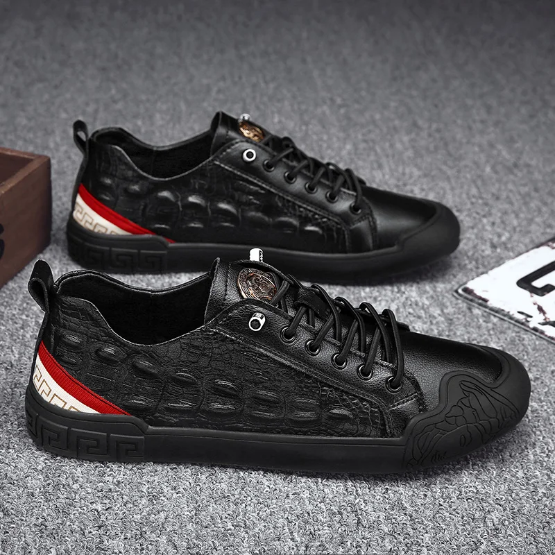 

Genuine Leather High Quality Men Shoes Casual Daily Trendy Sneakers Mens Black Comfortable Footwear Spring / Winter 2023