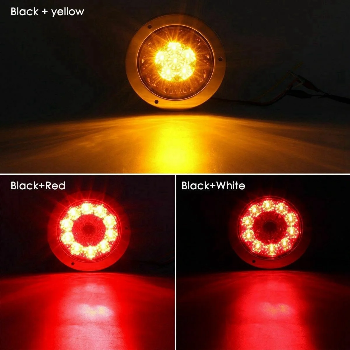 Leading-Edge-2X 4 Inch 16 LED Round Truck Trailer RV Brake Stop Turn Tail Signal Light Red Amber Chrome Waterproof 12-24V