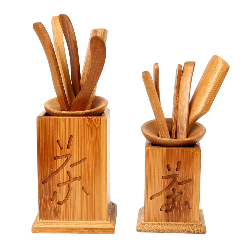 Handmade Kung Fu Tea Sets Vintage Puer Knife Spoon Tea Tools Set Tea Ceremony Utensils Chinese Bamboo Clip Strainer 6pc/set