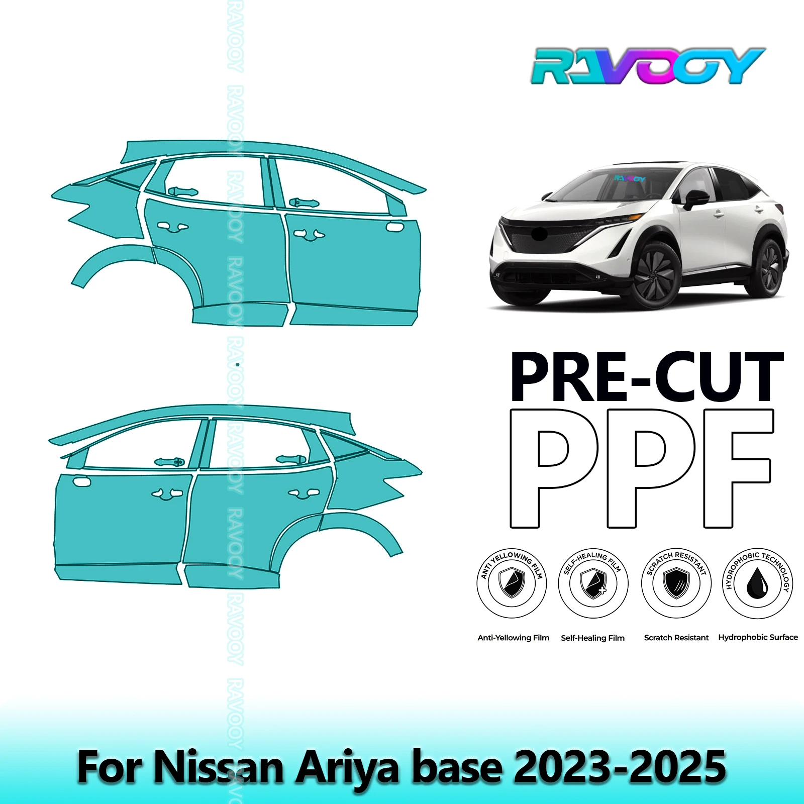 

For Nissan Ariya base 2023-2025 8.5mil Clear Matte Pre-Cut PPF Door & A/B Pillar Kit TPU Paint Protection Film Set