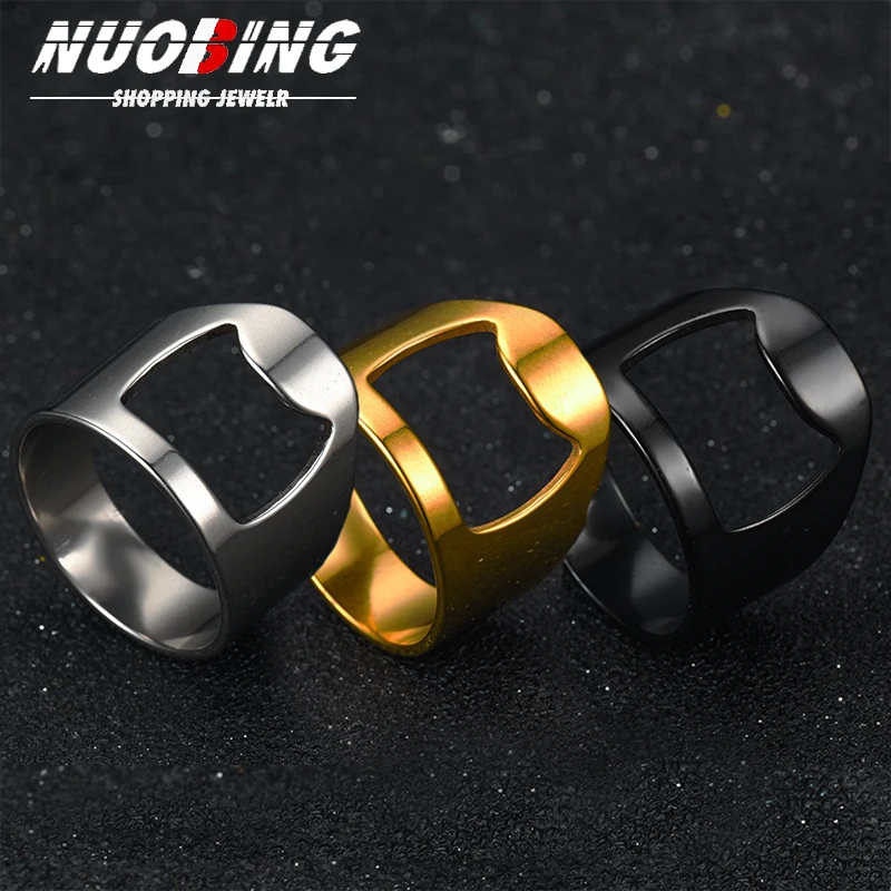 

Beer Bottle Opener Stainless Steel Ring Fashionable and Personalized Men's Alcohol Convenient Carry Bottle Opener Jewelry Gift