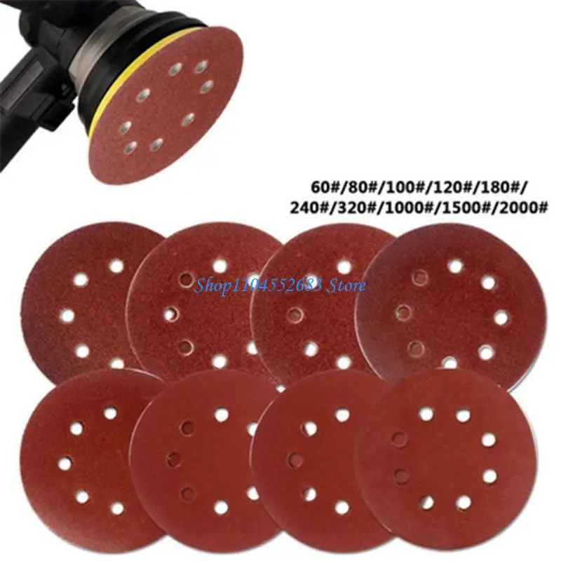 Y6GD 5 Inch 8-Hole Sanding Disc Aluminum Oxide Flocking Back Sandpapers for Sanders